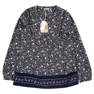 NWT Fat Face Big Girls Lucy Woodland Animals Geo Blue Long Sleeve Blouse 12-13